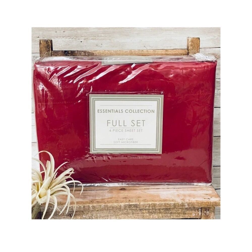 NWT Vintage Essentials Collection Full Burgundy   4 Pc Soft microfiber Sheet Set
